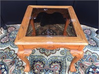 Wooden Side Table with Glass Top