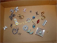 Assorted vintage pins and earrings