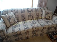 Floral sofa with 2 throw pillows, 34"d x 86"l x