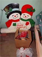 Christmas decorations, wooden snow man sign, Avon