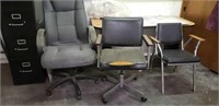 File cabinet, office chairs, tall table