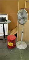 Fan on stand, work table and waste can