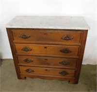 Mahogany Four Drawer Dresser with Marble Top