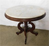 Victorian Mahogany Round  Table w/ Italian Marble
