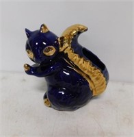Blue and Gold Pottery Squirrel Planter