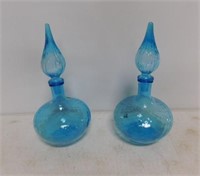Set of Blue Glass Liquer Decanters