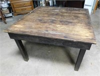 Antique Farm Table Square Leg Slat Wood Top