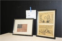 Framed Flag and President Nixon Cartoons