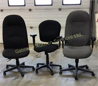 3 Office Chairs 2 are high back 1 is a low