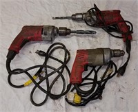 3 Milwaukee  Corded Drills, 2 Magnum, Works