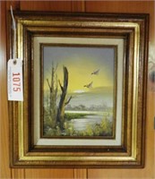 Lot # 1075 Framed Oil on canvas of ducks in