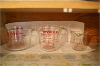 Pyrex; glass measuring cups