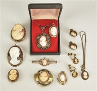 11 Items of Cameo Jewelry---14kt, 10kt, Sterling