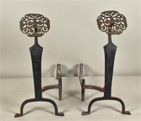 Pr. of Aesthetic Brass and Cast Iron Andirons