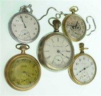 Five Elgin Open Face Pocket Watches