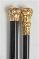Two Gold Plated Walking Sticks
