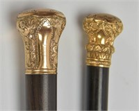 Two Gold Plated Walking Sticks