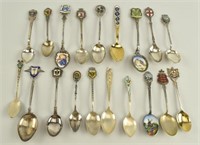19 Enameled Souvenir Spoons, Mostly Sterling
