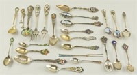 25 Enamel-Decorated Sterling Souvenir Spoons, Etc.