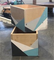 Pair of Hand Designed & Painted Wood Storage Box
