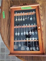 Antique Spoon Collection with wooden display case.