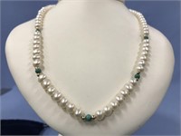 17" freshwater pearl necklace with turquoise bead