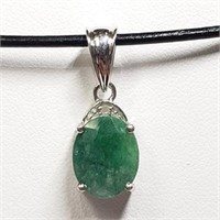 Sterling Silver Emerald Diamond  Necklace (~weight