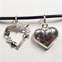 Sterling Silver 2 Heart Pendant Necklace,Suggested