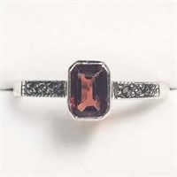 Sterling Silver Garnet Marcasite  Ring (~Size 7),