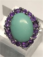 Sterling Silver Turquoise and Amethyst Ring.