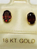 18KT Gold Garnet Earrings, Made in Canada.