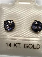 14KT Gold Iolite Earrings, Made in Canada. Approx