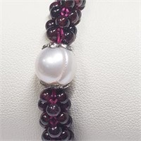 Sterling Silver Garnet Pearl Flexible Bracelet,