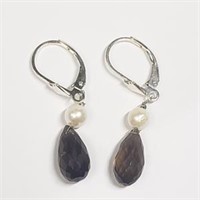 Sterling Silver Smoky Quartz(4cts)  Earrings, Made