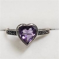 Sterling Silver Amethyst Marcasite  Ring (~Size