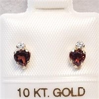10K Yellow Gold Garnet Cubic Zirconia  Earrings,