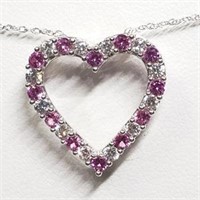 Sterling Silver Created Pink Sapphire  Necklace,