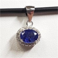 Sterling Silver Sapphire Cubic Zirconia  Necklace