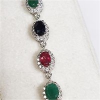 Sterling Silver Sapphire Ruby Emerald  Bracelet