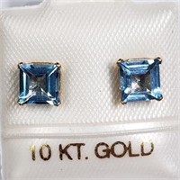 10K Yellow Gold Blue Topaz  Earrings, Made in