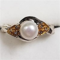 Gold-Plated Sterling Silver Pearl Cubic Zirconia