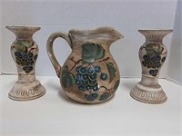 Stoneware Look Pitcher and Candlesticks