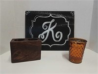 "K" Glass Cutting Board, Sugar Mold and Votive