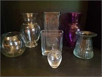 Assorted Glass Vases and Purple Vase