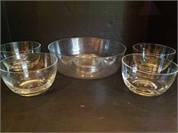 Four Crystal Bowls and Serving Bowl