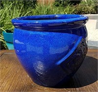 Blue Cobalt-Colored Stoneware Plant Pot