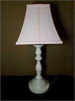 White Pottery Barn Lamp with Pink Fabric Shade