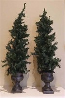 Two Faux Christmas Trees, Lighted