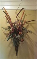 Wall Hung Faux Floral Arrangement in Metal Vase