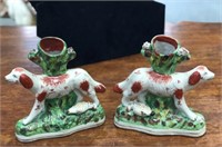 Staffordshire Porcelain Hunting Dogs Spill Vase